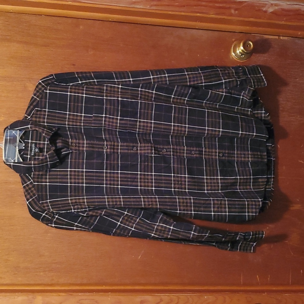 George Men's button down long sleeve plaid shirt